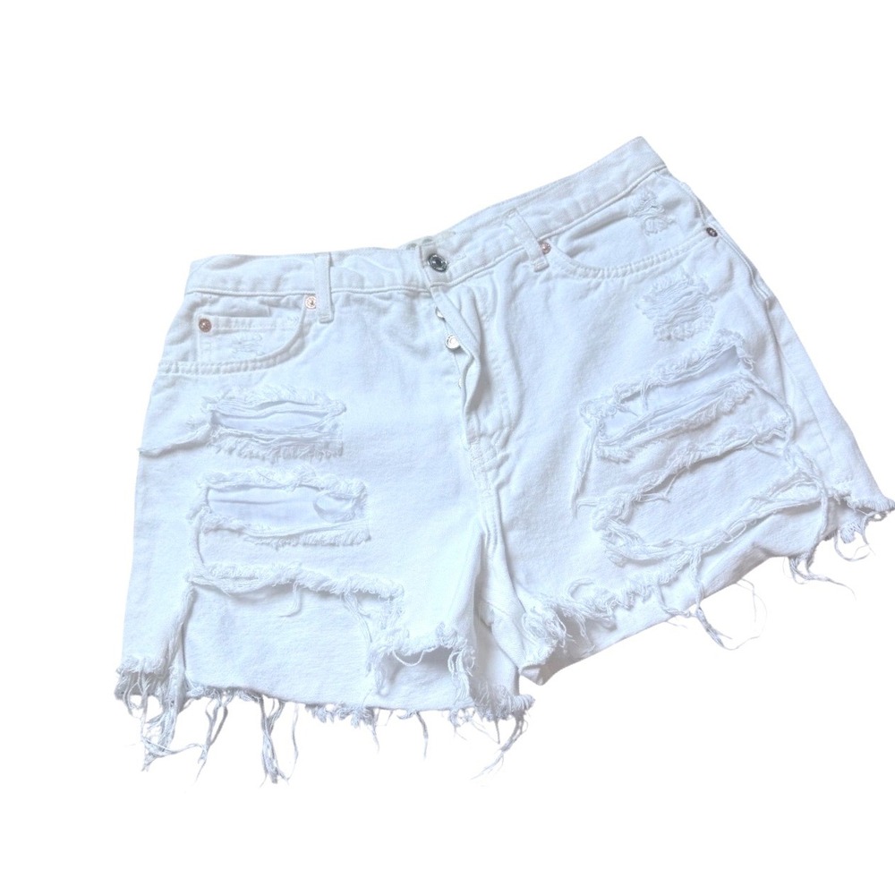 Free People We The Free White Distress Denim Shorts Button Fly Size 29 Festival